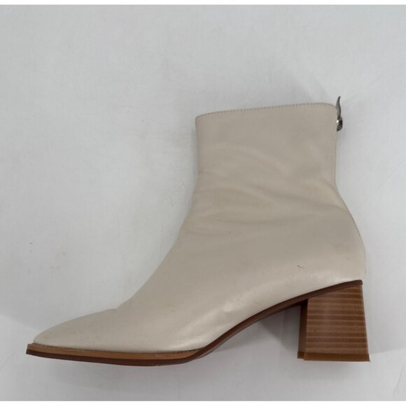 Ivory Leather Mid Block Heel Ankle Boots With Rear Zip Closure Womens Size 8.5 - Picture 8 of 12
